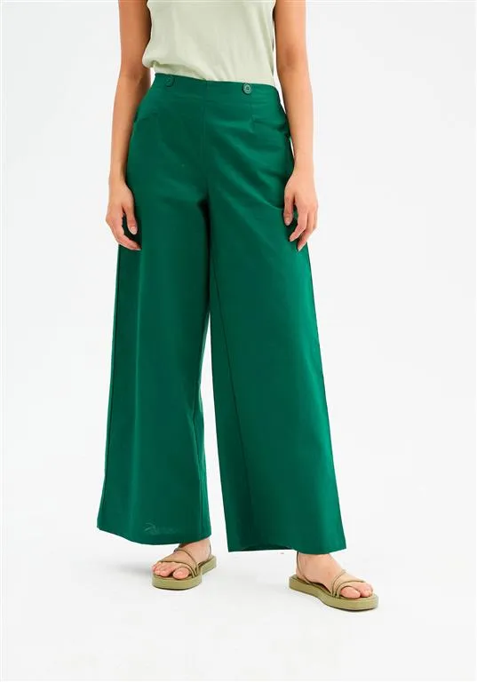 High-Waisted Wide-Leg Trousers - Green