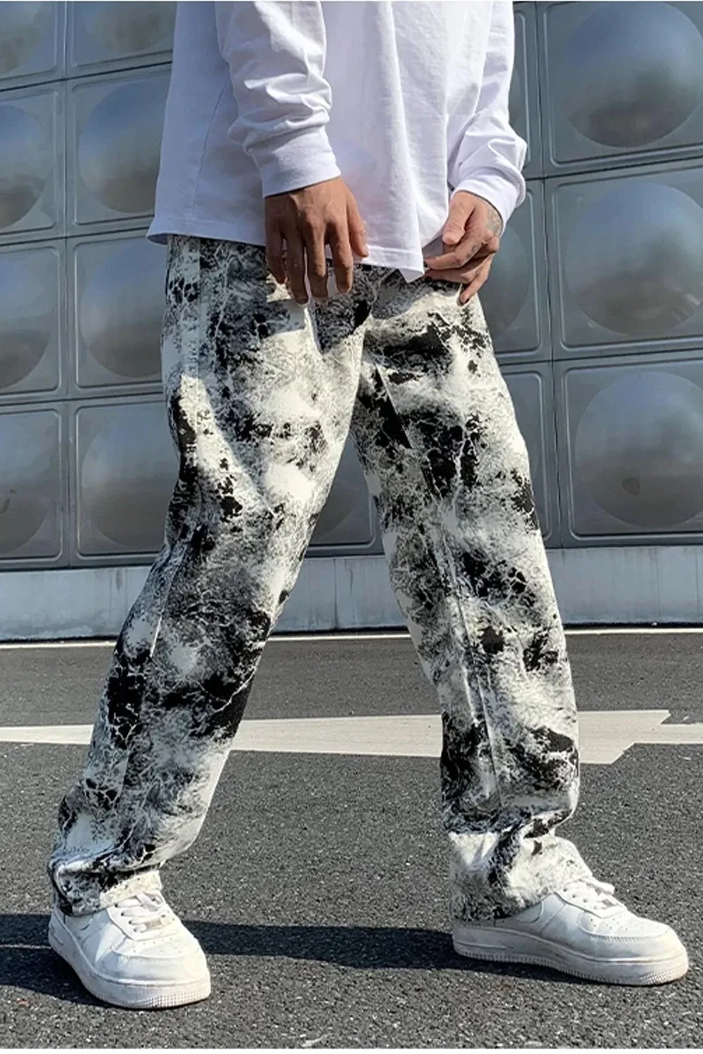 Hip Hop Black White Tie Dye Jeans Pants