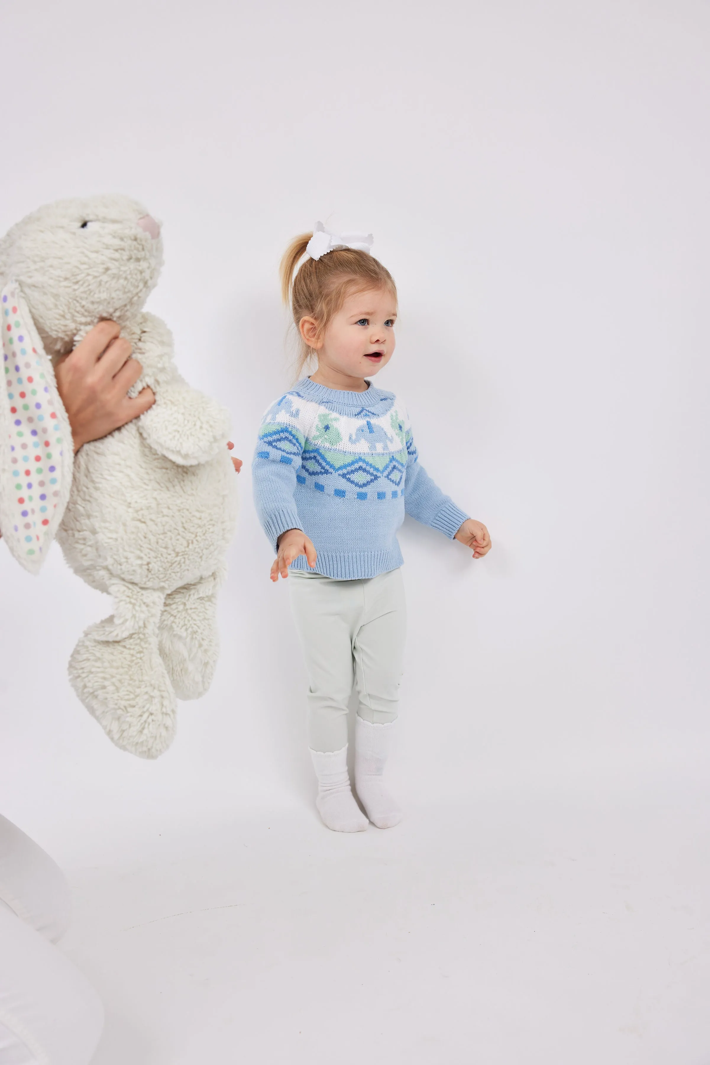 Ice Blue Bunny & Elephant Fair Isle Sweater