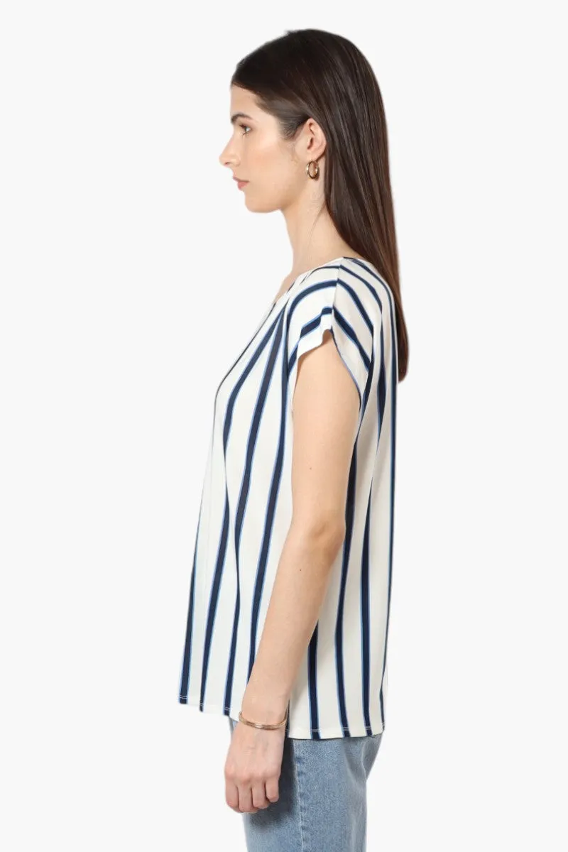 Impress Striped Cap Sleeve Blouse - Cream