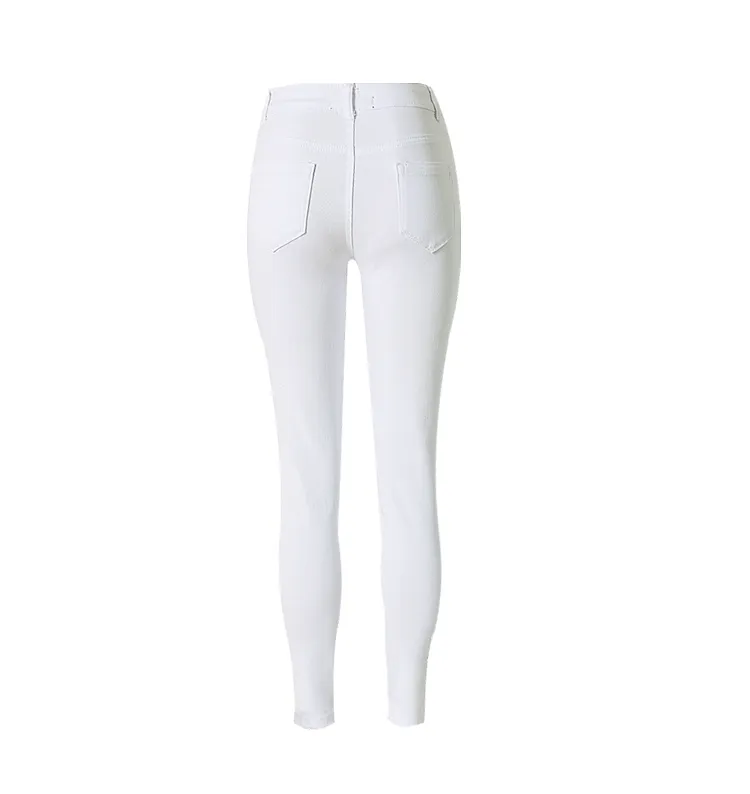 Individuality White High Waist Pencil Pants Women's Ripped Jeans