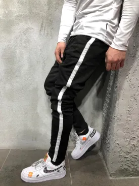 Jogger Jeans White Side Stripes - Black