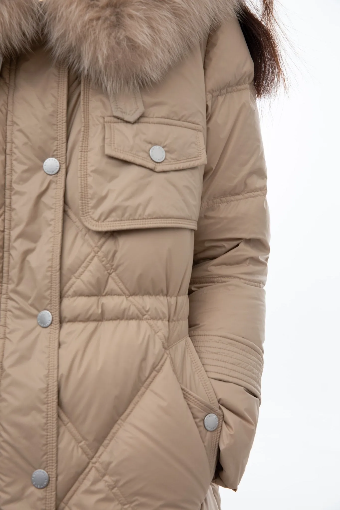 Khaki Fur Collar Down Jacket