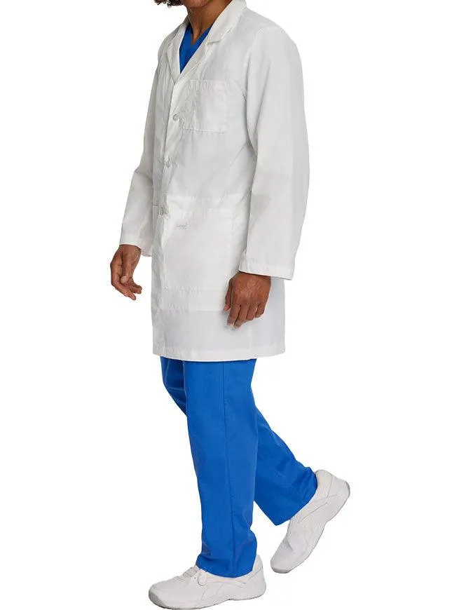 Landau Men 4-Button Staff-Length White Lab Coat