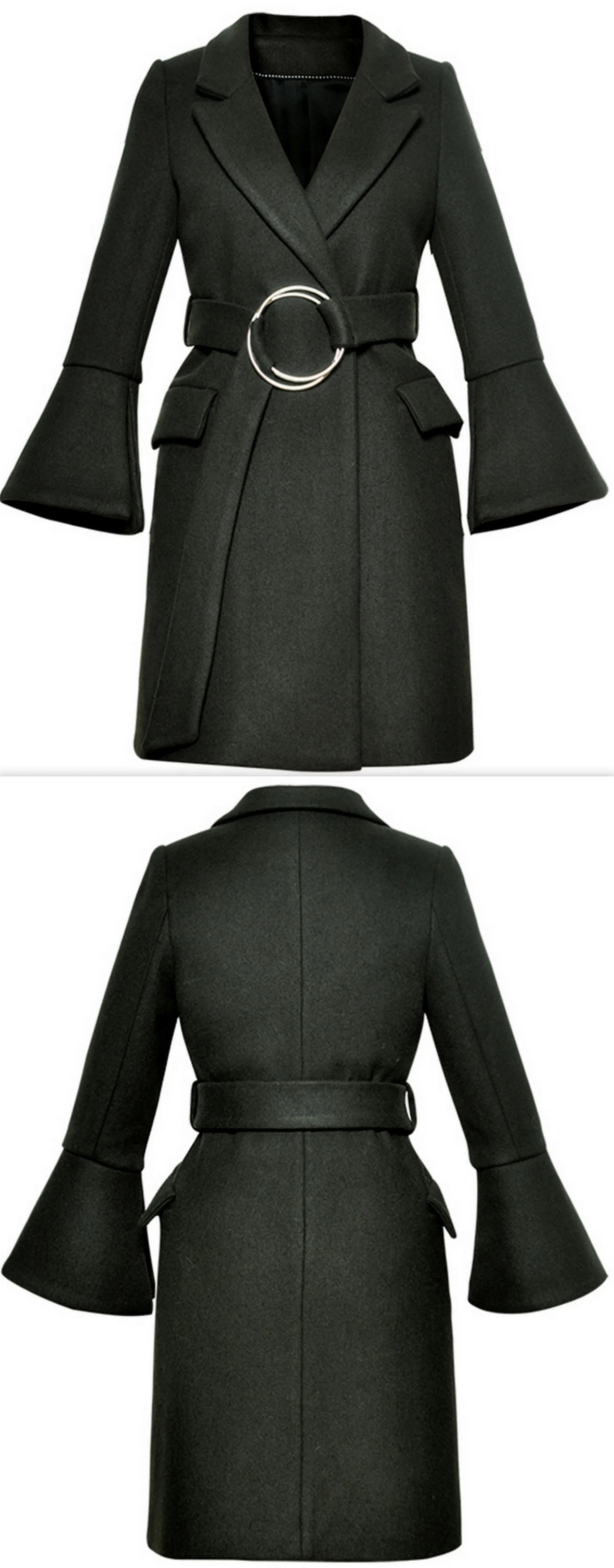 Large-Buckle Wrap Coat