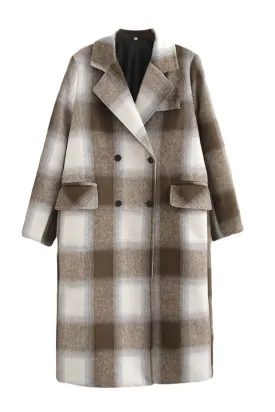 'Leila' Wool Blend Plaid Coat