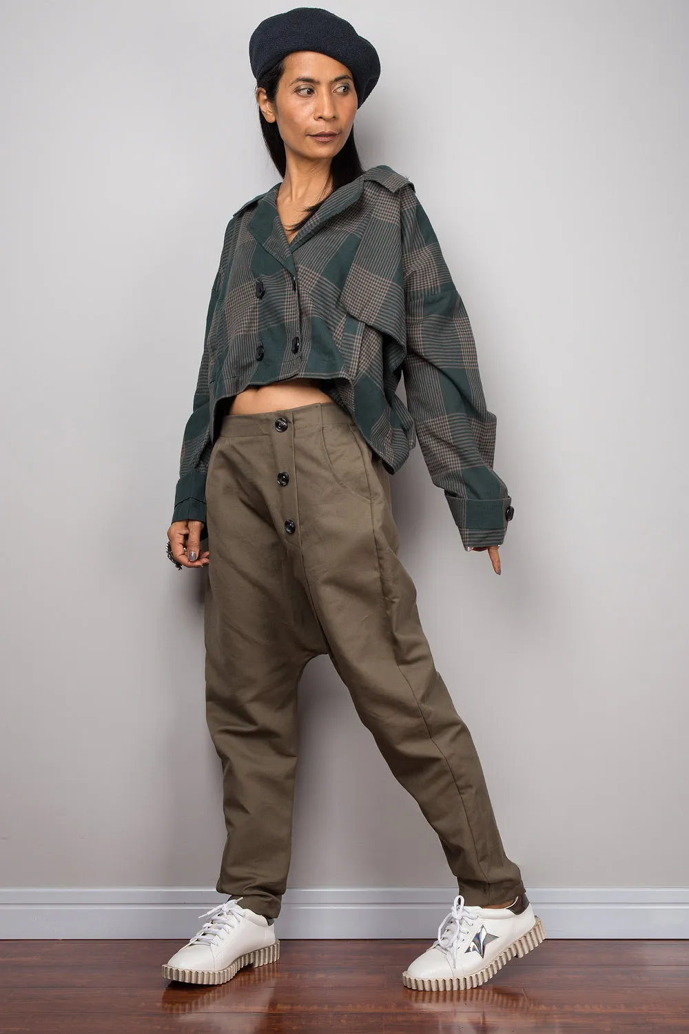 Linen harem pants with pockets, brown loose fit baggy pants, unisex pants, urban fashion pants