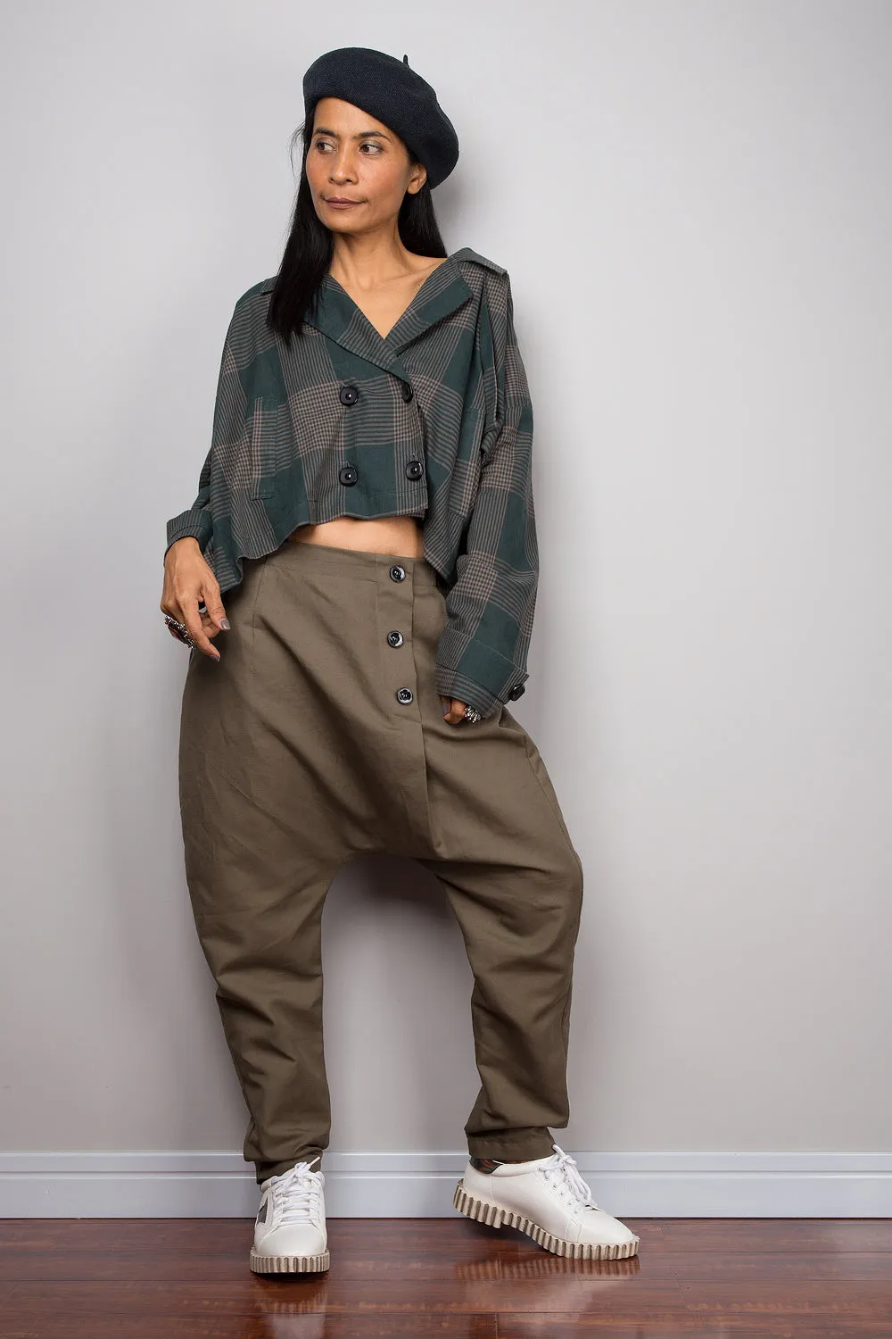 Linen harem pants with pockets, brown loose fit baggy pants, unisex pants, urban fashion pants