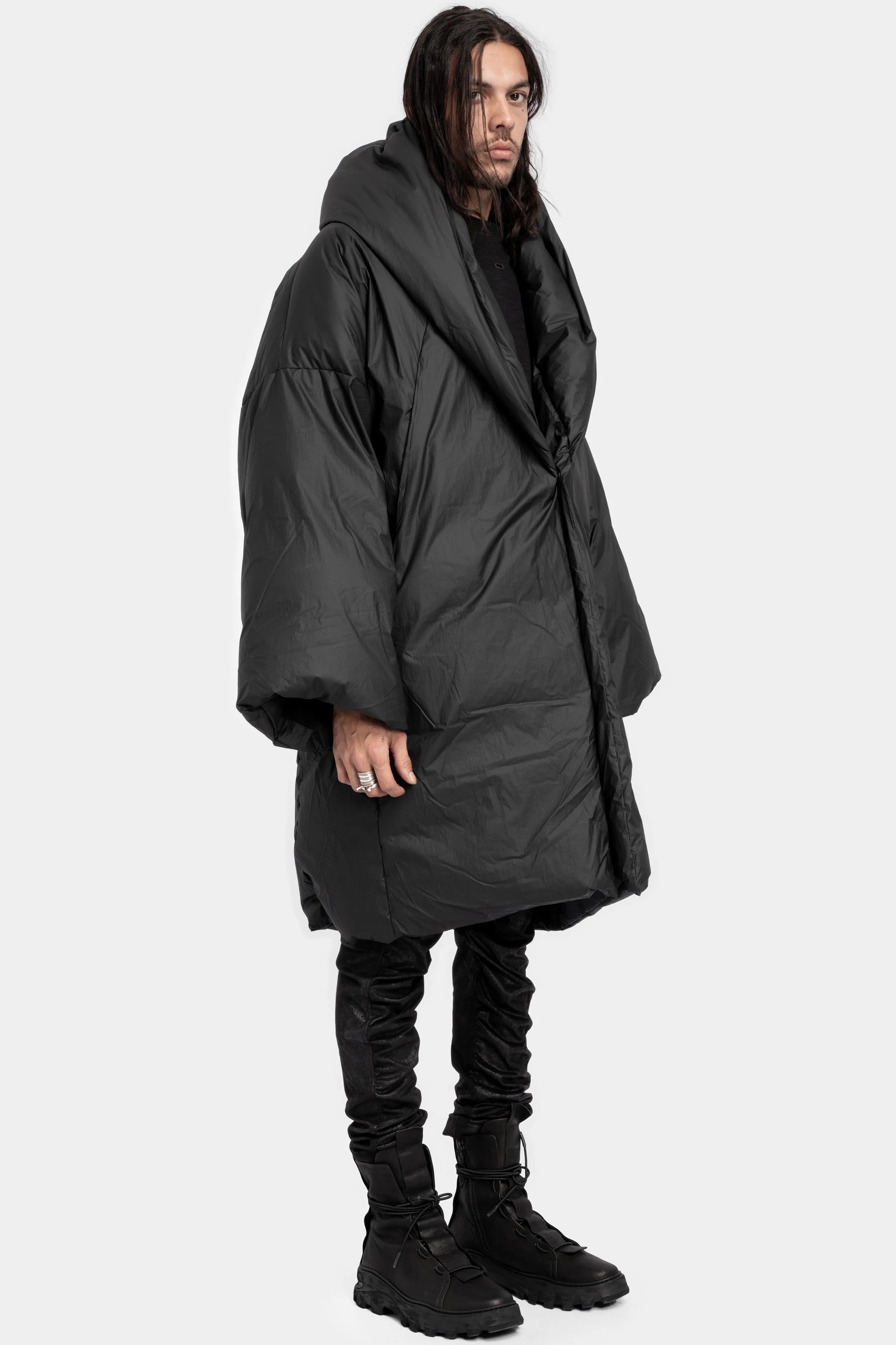 Long hooded down coat