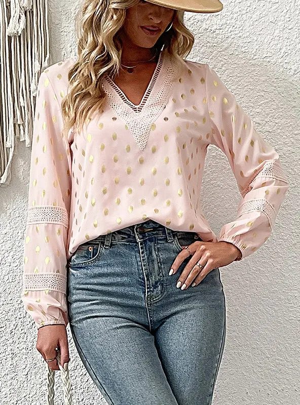 Long Sleeve V-neck Bronzing Shirt