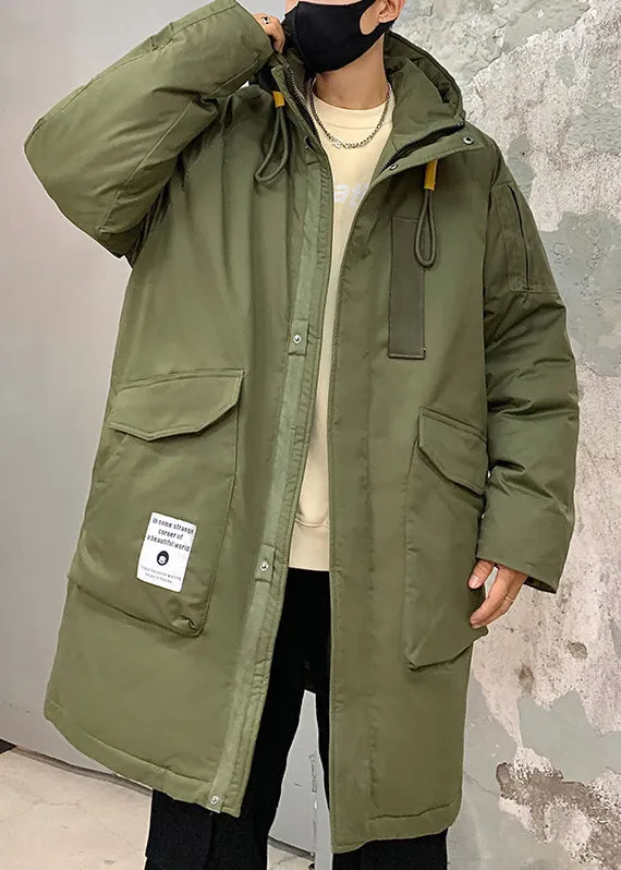 Loose Army Green Hooded Zippered Pockets Duck Down Men Down Coats WinterRM016