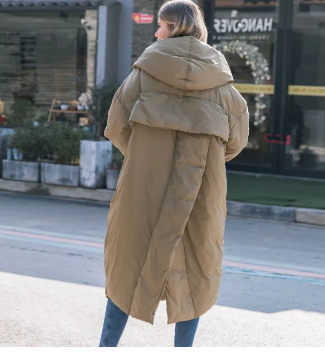 Loose Casual Long Hooded Winter Women Down Jacket