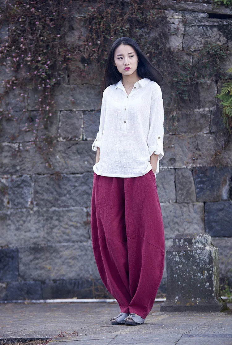 Loose linen lanten pants with Ethnic style J094