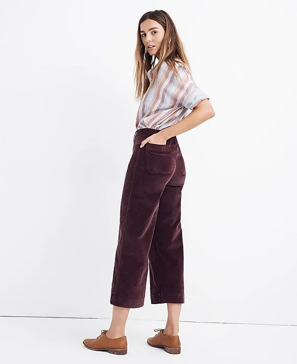 Madewell Velvet Emmett Wide Leg Crop Pants Red Velveteen Pants Trousers