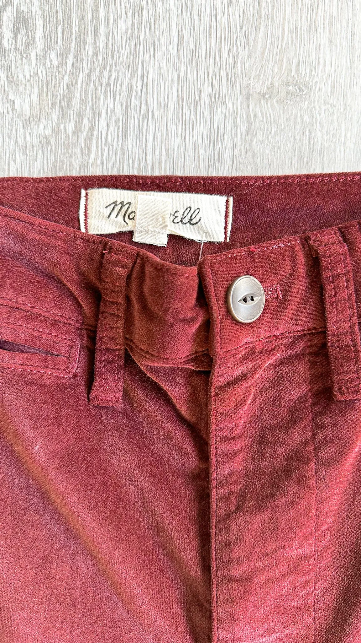 Madewell Velvet Emmett Wide Leg Crop Pants Red Velveteen Pants Trousers