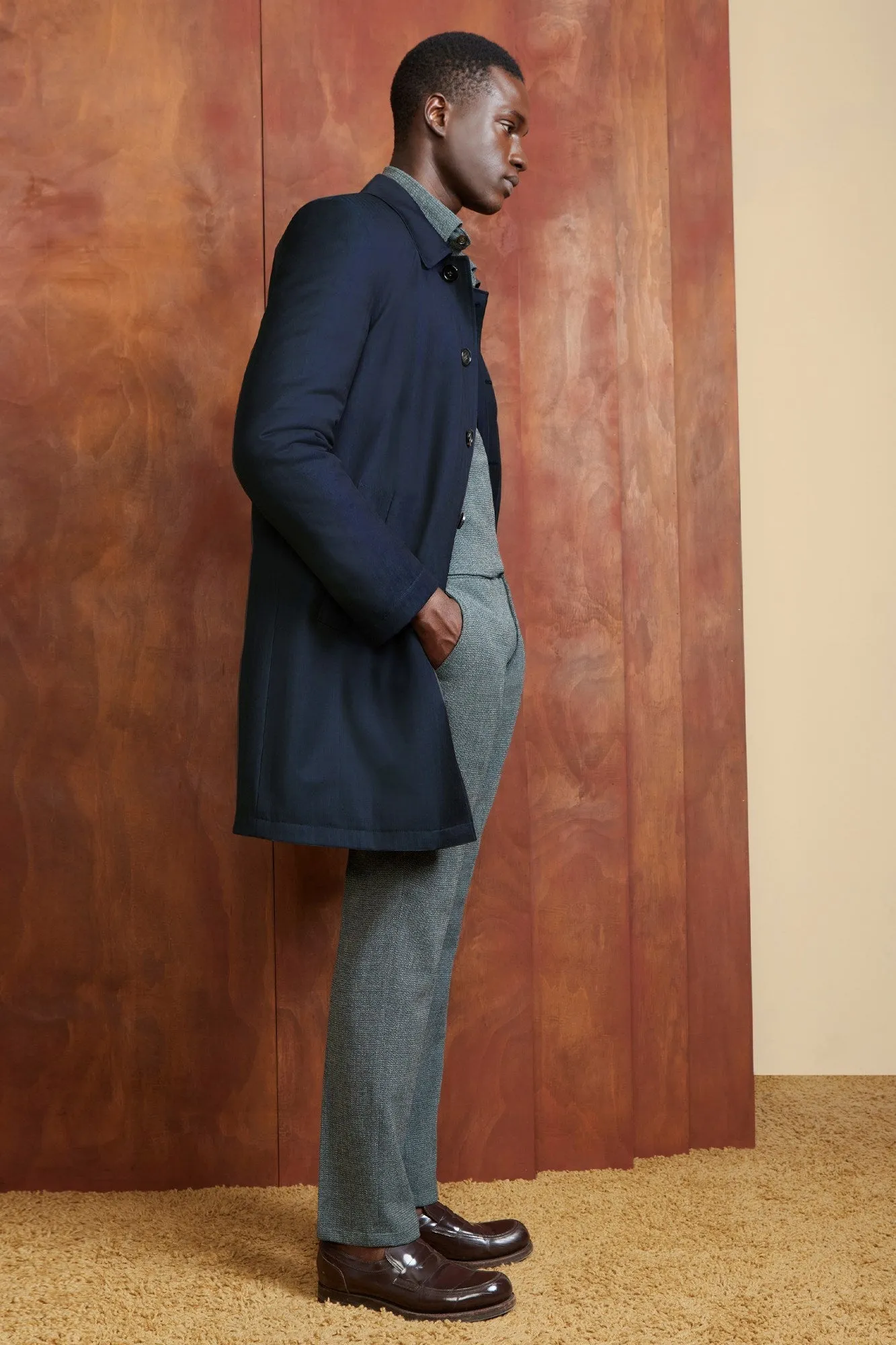 MANU NAVY HERRINGBONE WOOL TOPCOAT