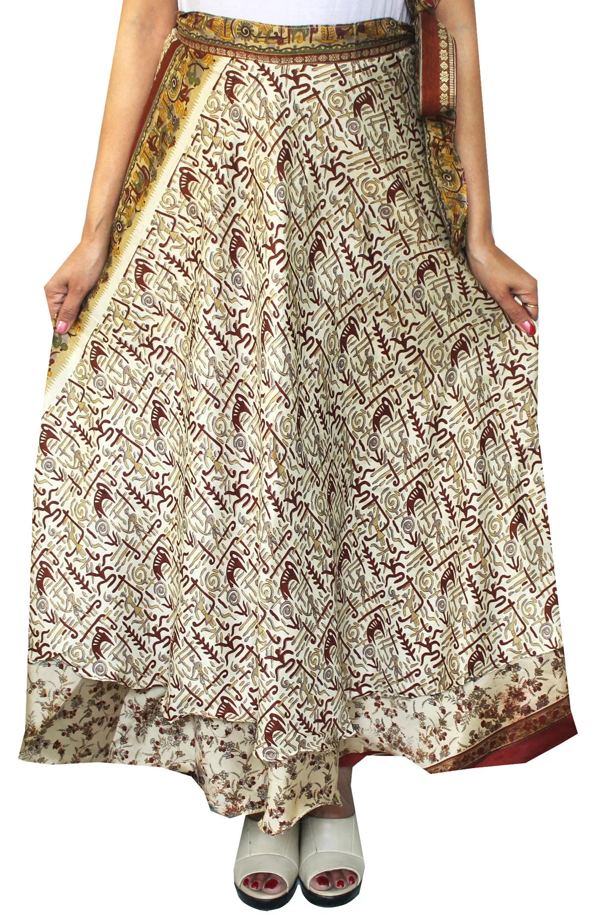 Maple Clothing Two Layers Women's Indian Sari Magic Wrap Around Long Skirt