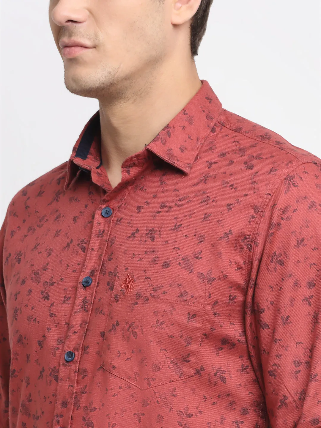 Men Cotton Printed Red Full Sleeve Casual Shirt for Men with Pocket