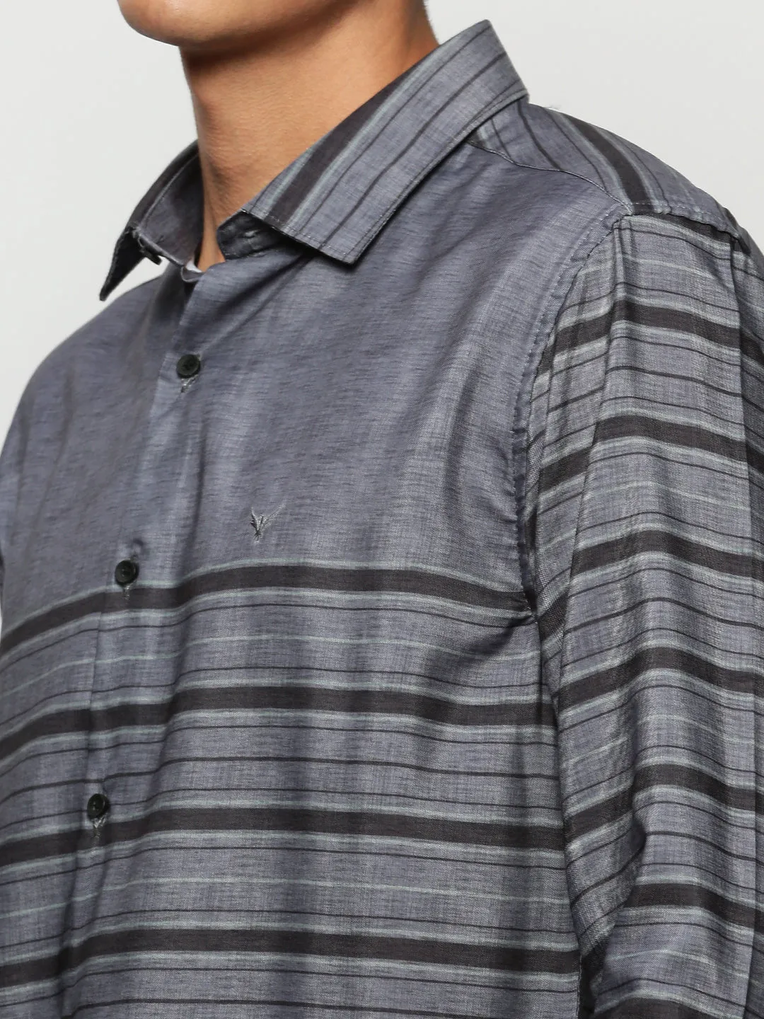 Men Grey Striped Casual Casual Shirts