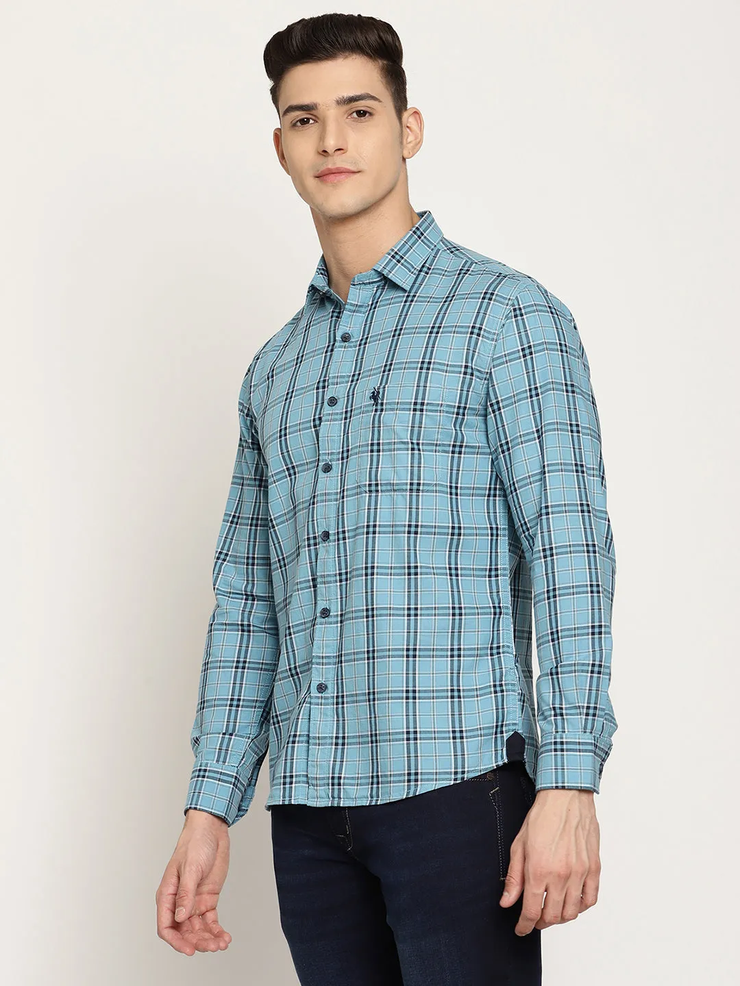 Men's Blue Casual Medium Checks Full Sleeve Shirt