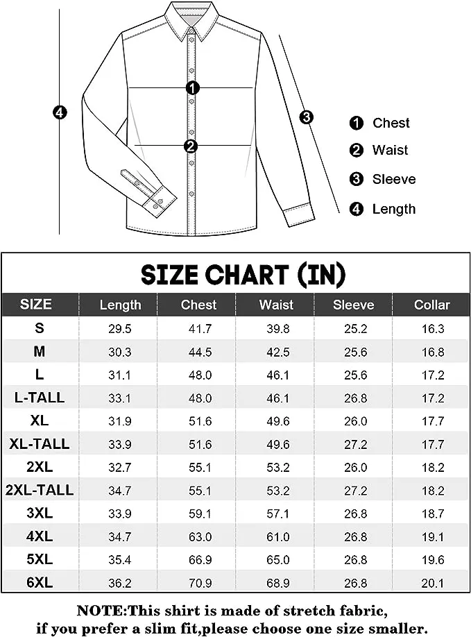 Men's Dress Shirts Wrinkle-Free Long Sleeve Stretch Solid Formal Business Button Down Shirt with Pocket - Red