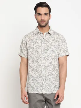 Men's Ecru Casual Floral Print Half Sleeve Shirt