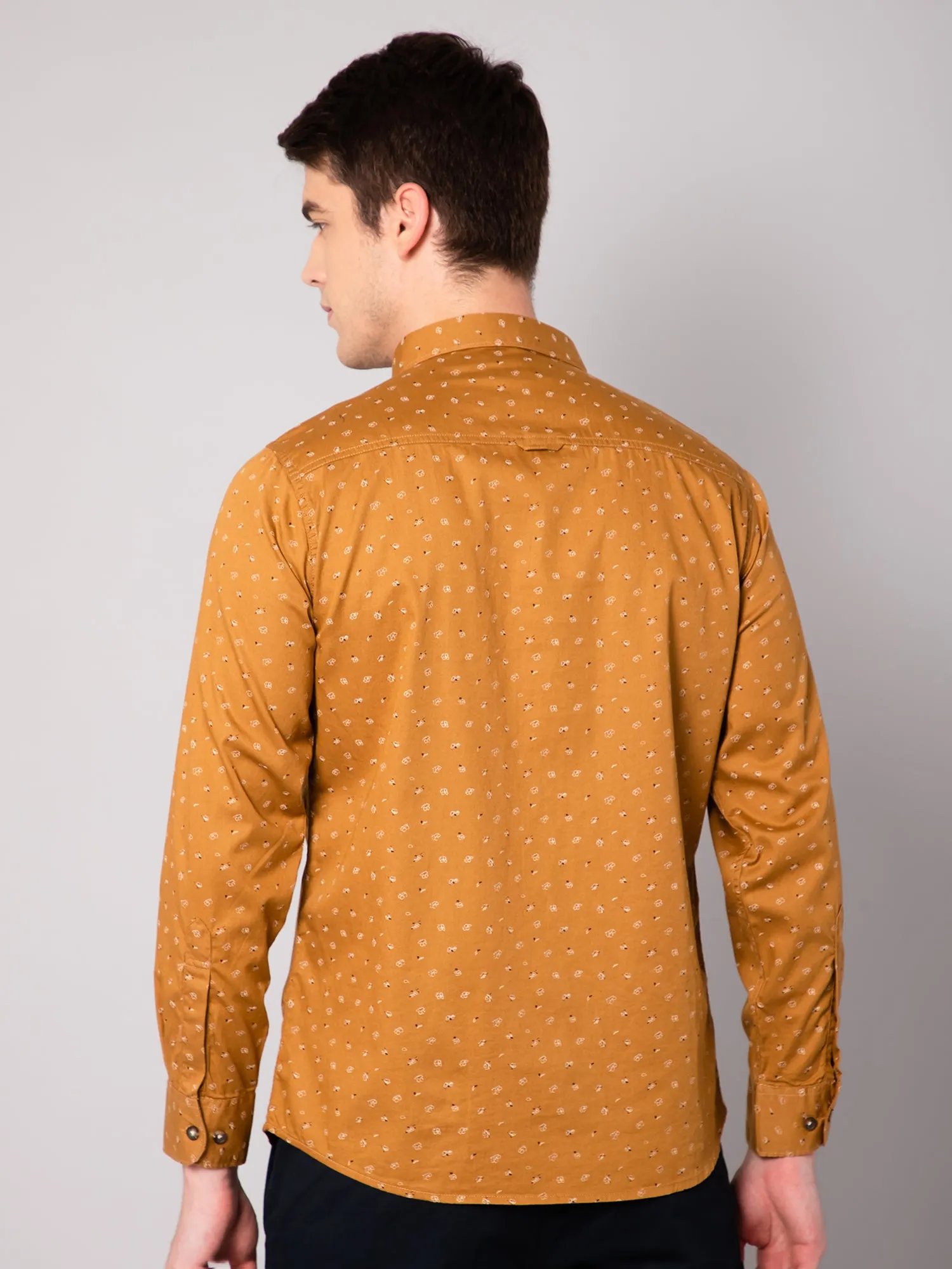 Men's Golden Yellow Casual Floral Print Full Sleeve Shirt