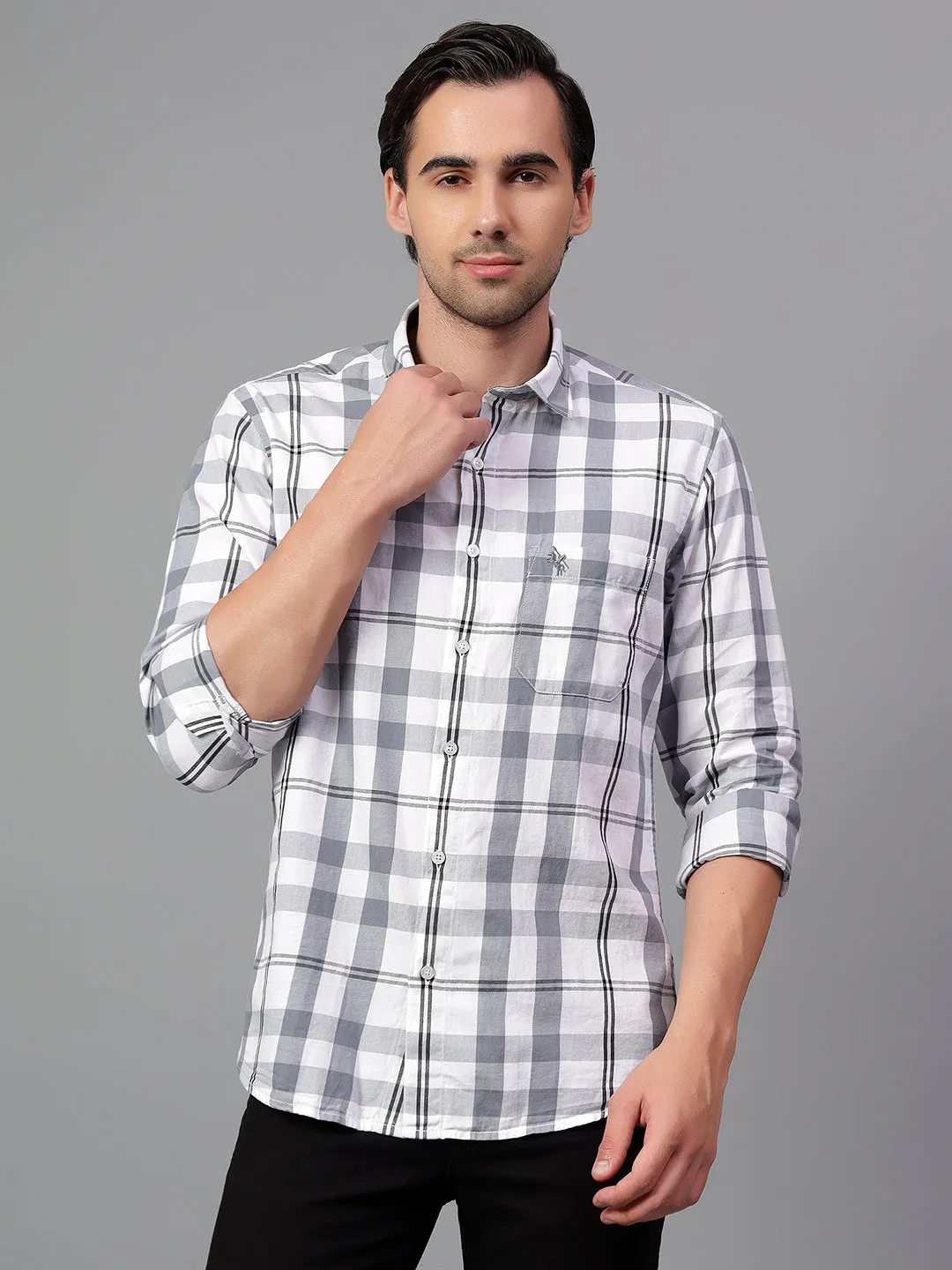 Men's Grey Checked Full Sleeve Casual Shirt