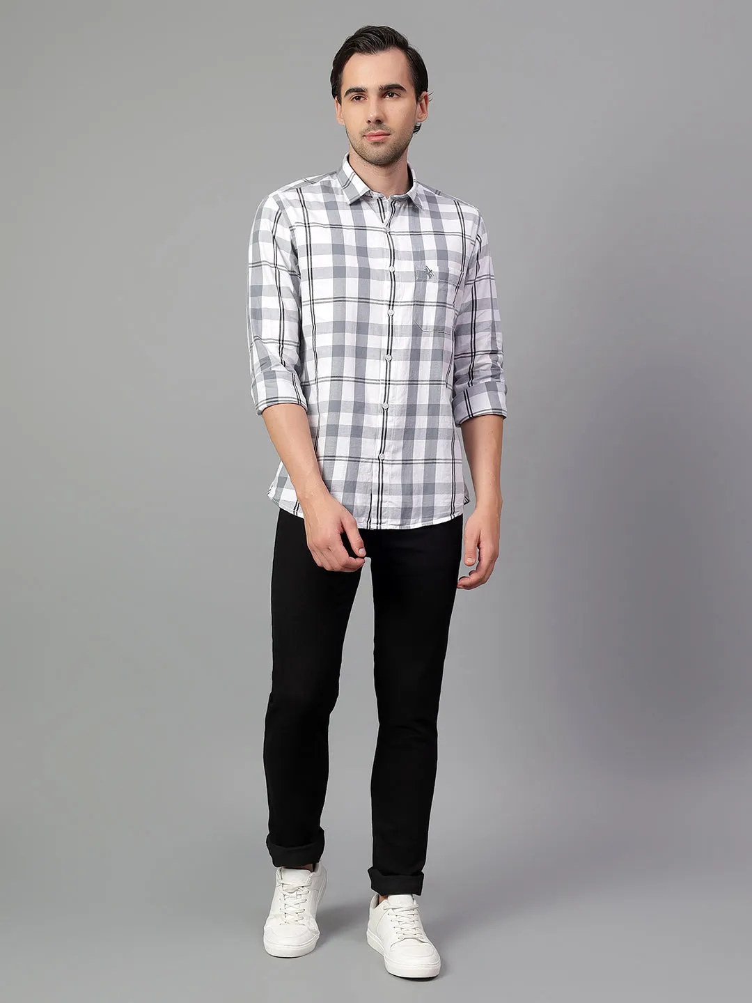 Men's Grey Checked Full Sleeve Casual Shirt