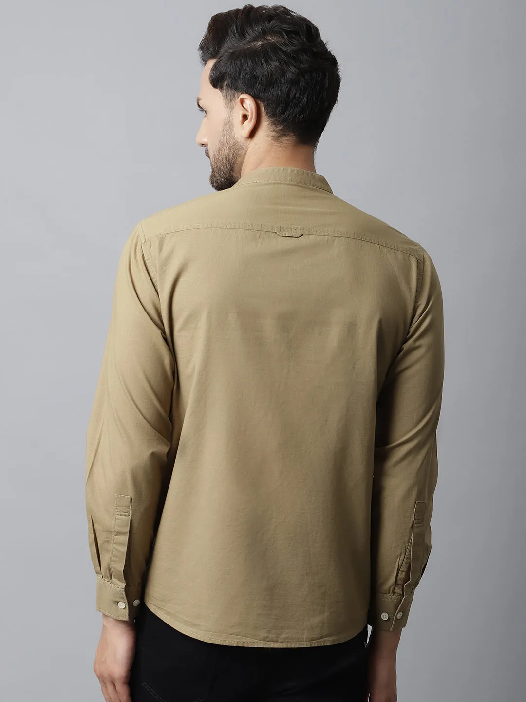 Men's Khaki Casual Plain Full Sleeve Shirt