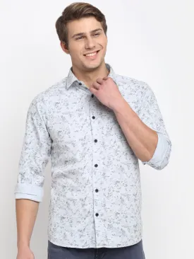 Men's Light Grey Casual Floral Print Full Sleeve Shirt