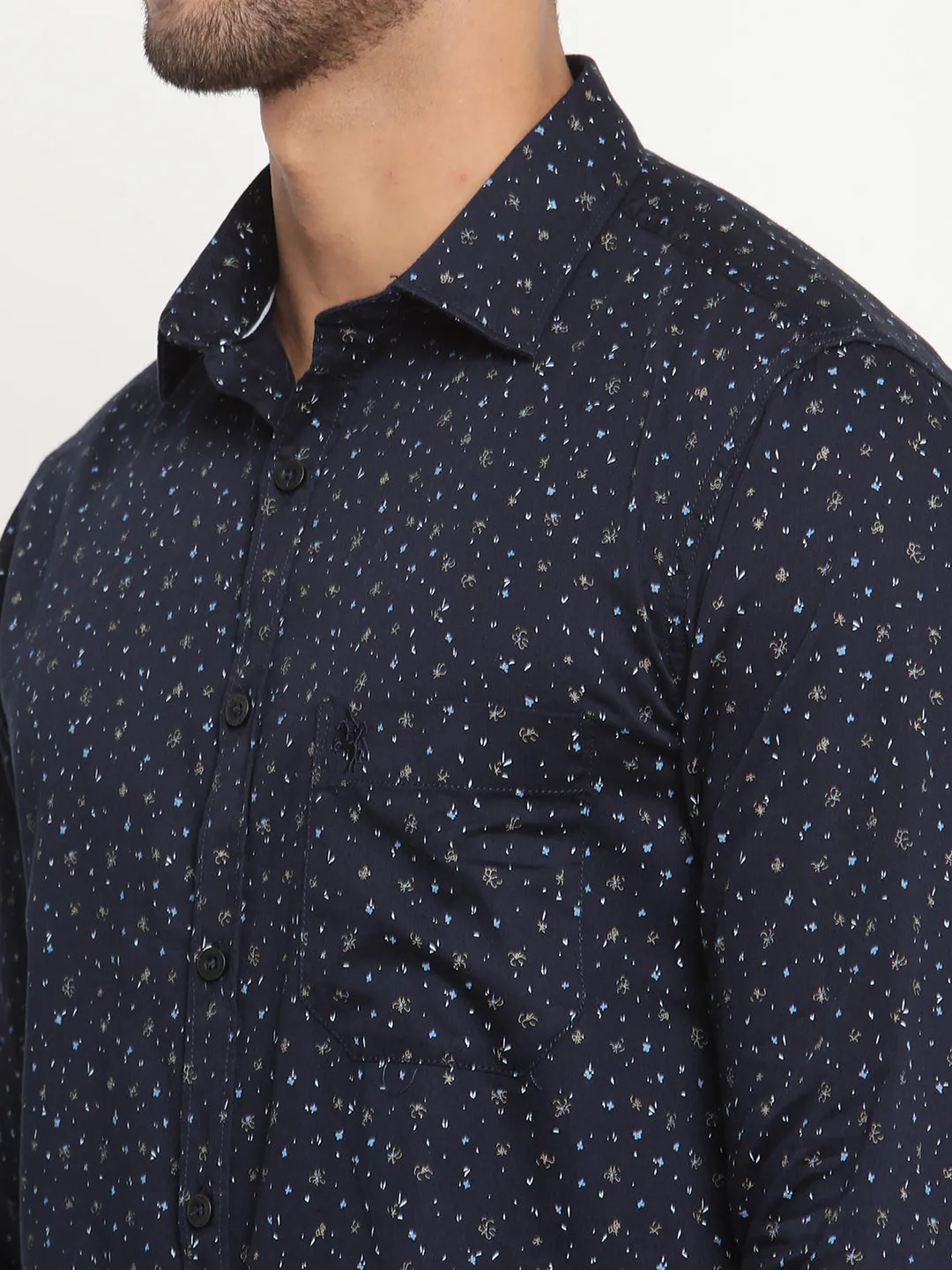 Men's Navy Blue Casual Floral Ditsy Print Full Sleeve Shirt