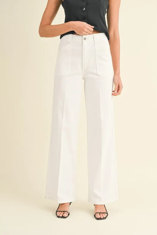 Miranda High Rise Patch Pocket Wide Leg Jeans White