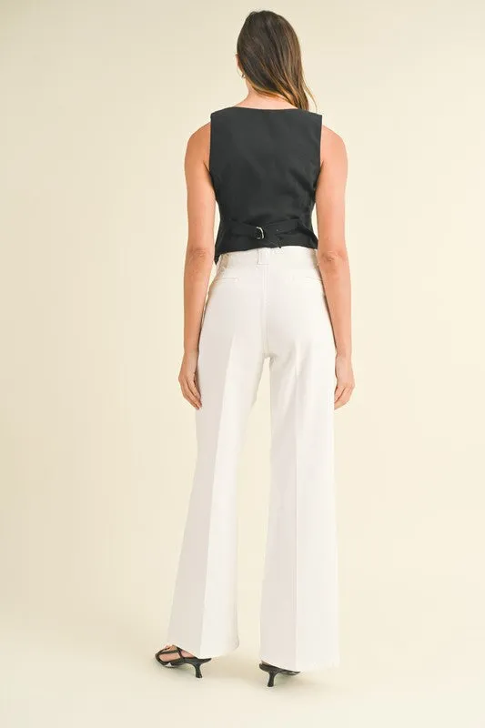 Miranda High Rise Patch Pocket Wide Leg Jeans White