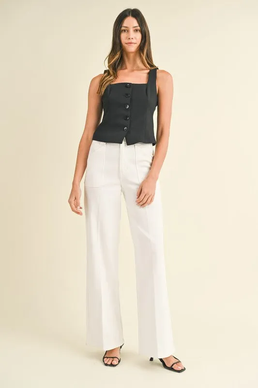 Miranda High Rise Patch Pocket Wide Leg Jeans White