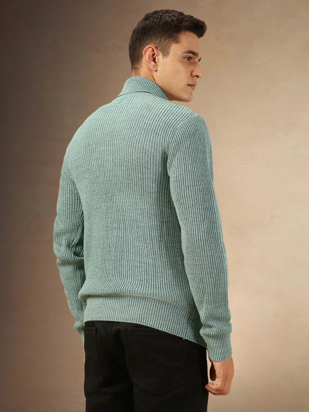 Mne's Sea Green Turtle Neck Full Sleeves Sweater