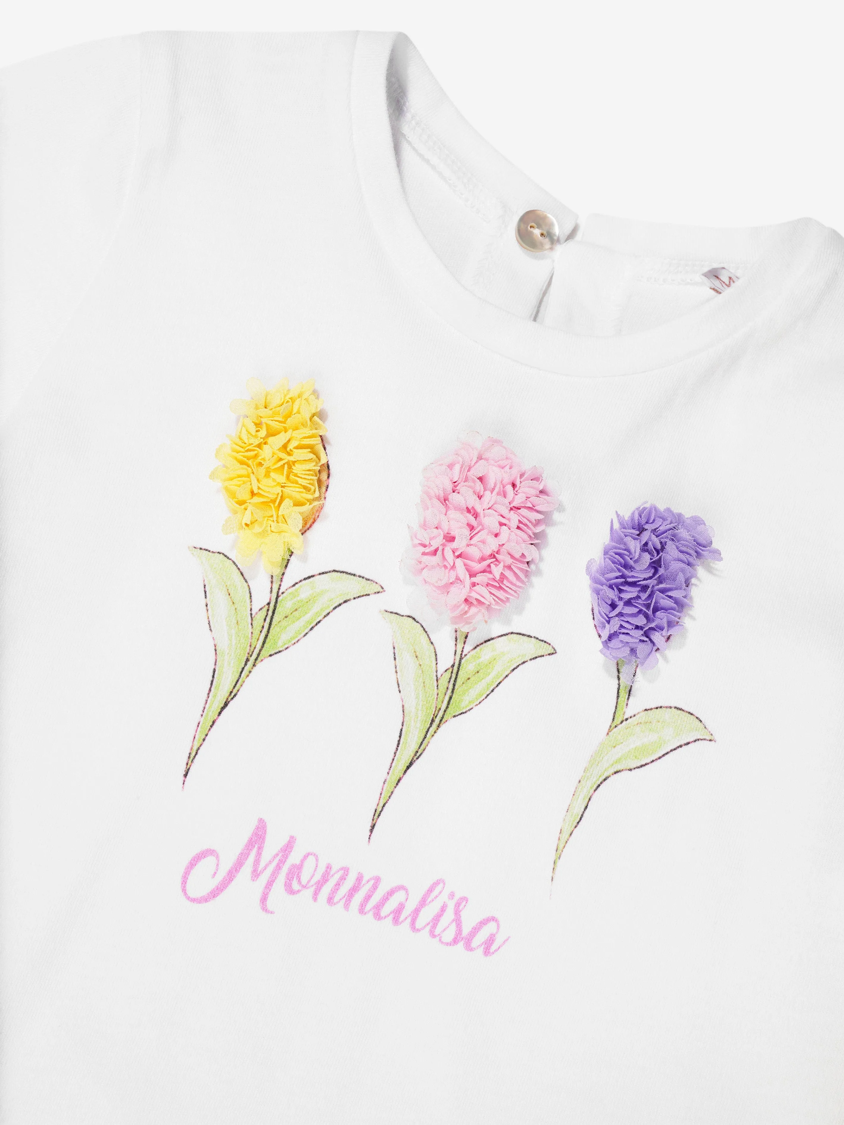 Monnalisa Baby Girls Tulips T-Shirt In White