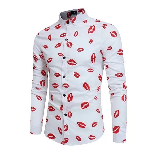 New Men'S 3D Printed Floral Long Sleeve Casual Shirt