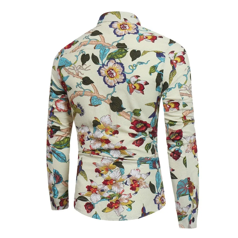 New Men'S 3D Printed Floral Long Sleeve Casual Shirt