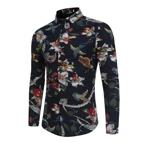 New Men'S 3D Printed Floral Long Sleeve Casual Shirt