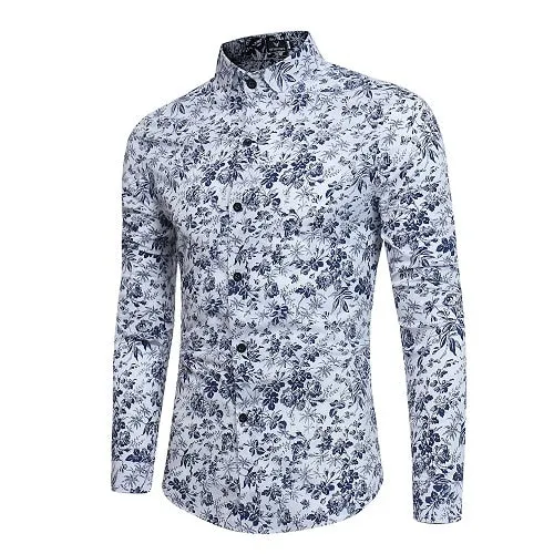 New Men'S 3D Printed Floral Long Sleeve Casual Shirt