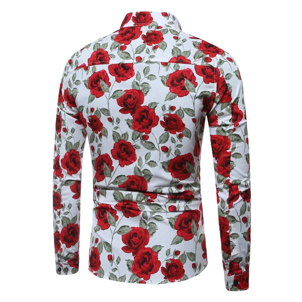 New Men'S 3D Printed Floral Long Sleeve Casual Shirt