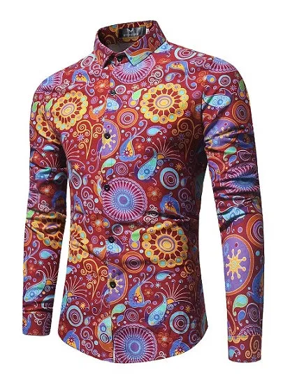 New Men'S 3D Printed Floral Long Sleeve Casual Shirt