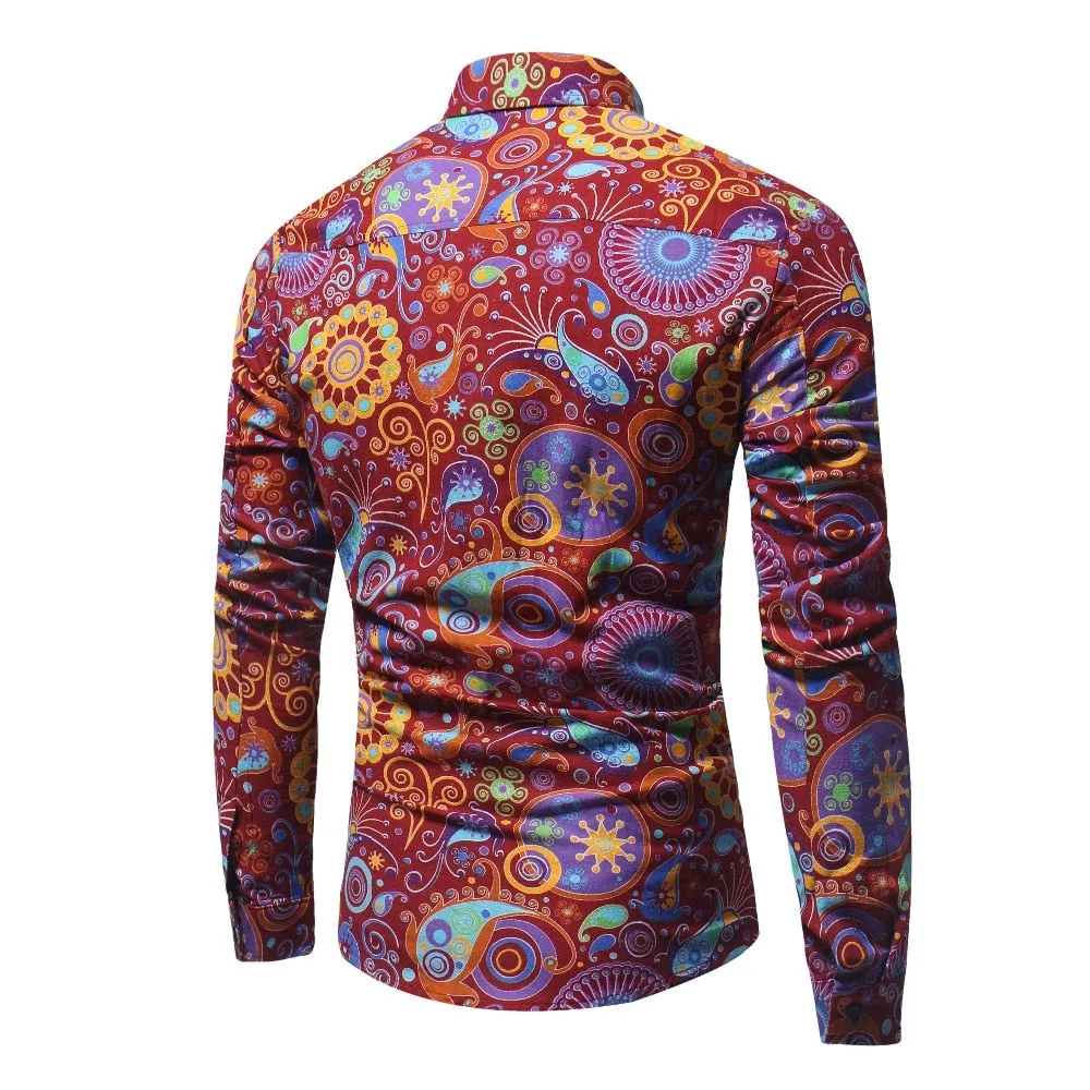 New Men'S 3D Printed Floral Long Sleeve Casual Shirt