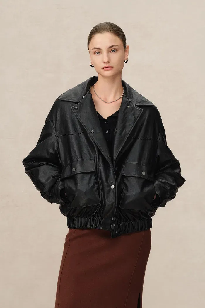 Niki Cropped Jacket in Vegan Leather and White Duck Down