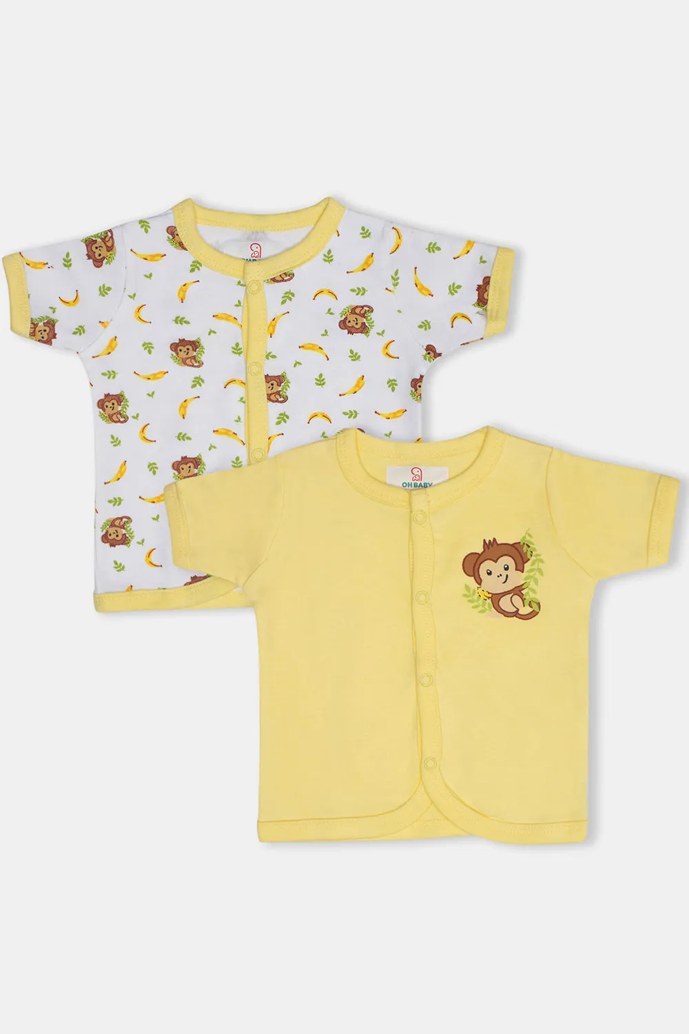 Oh Baby Cotton Interlock Knit Animal Print Halfsleeve T-Shirt Pack Of - 2 - Yellow & Assorted - Ts03