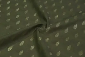 Olive Green Motifs Cotton Silk Zari Buta Jacquard Fabric