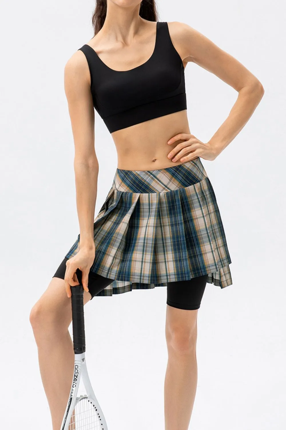 Plaid Faux Layered Sports Culottes