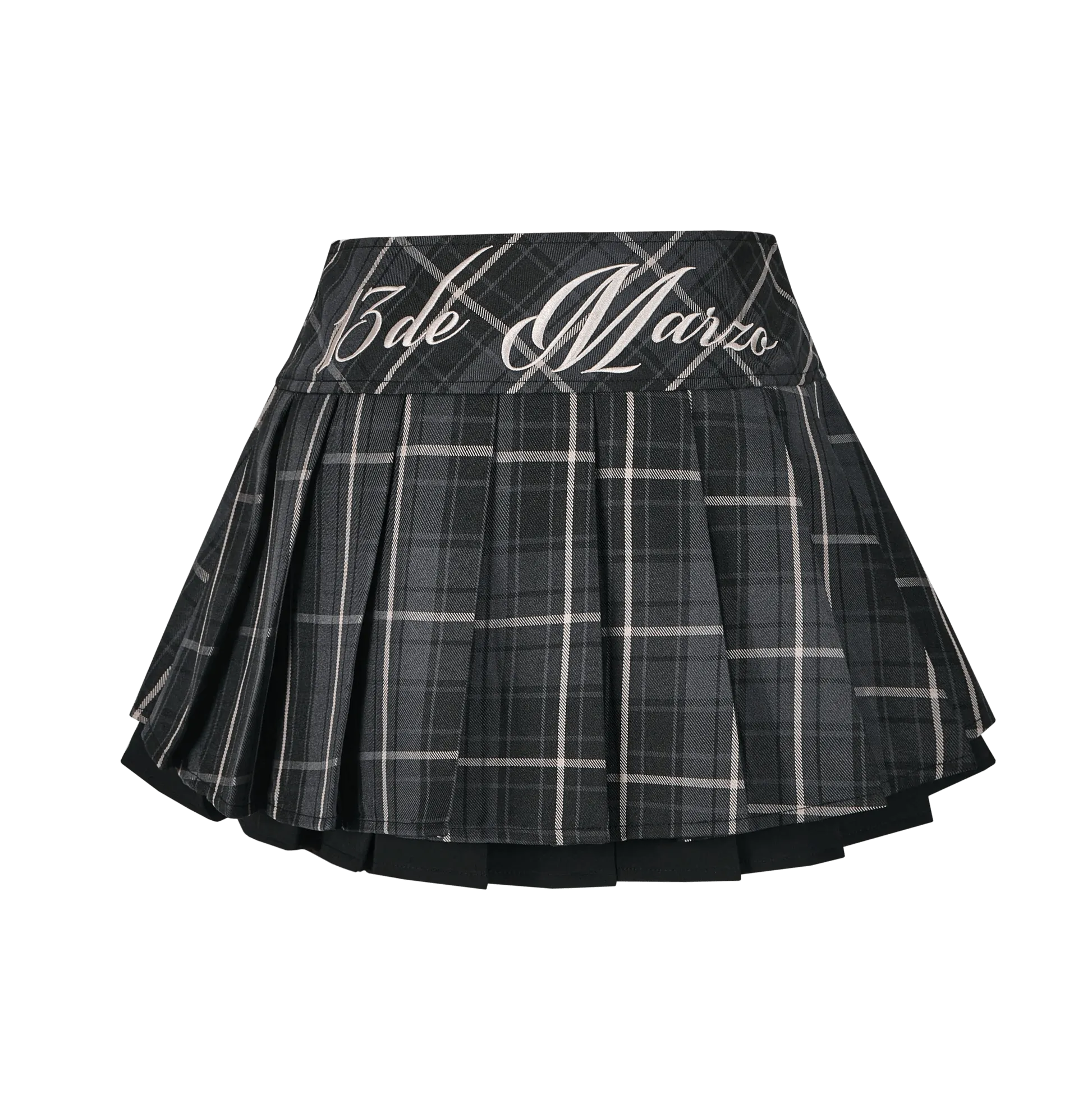 Plaid Low Waist Pleated Skirt in Gray