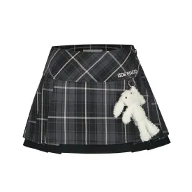 Plaid Low Waist Pleated Skirt in Gray